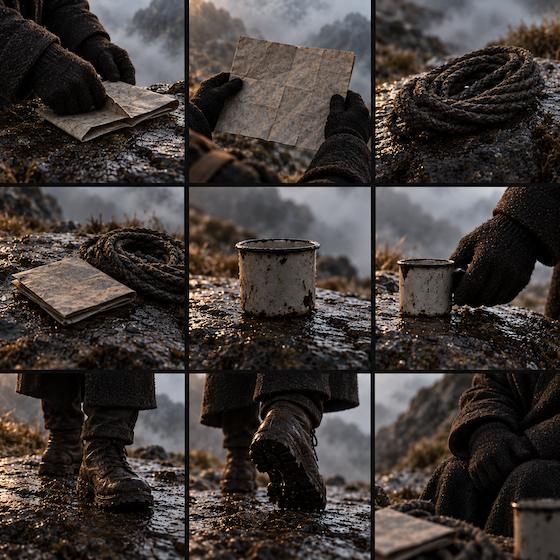 Nine frames from The detail, all the same scene shot different ways